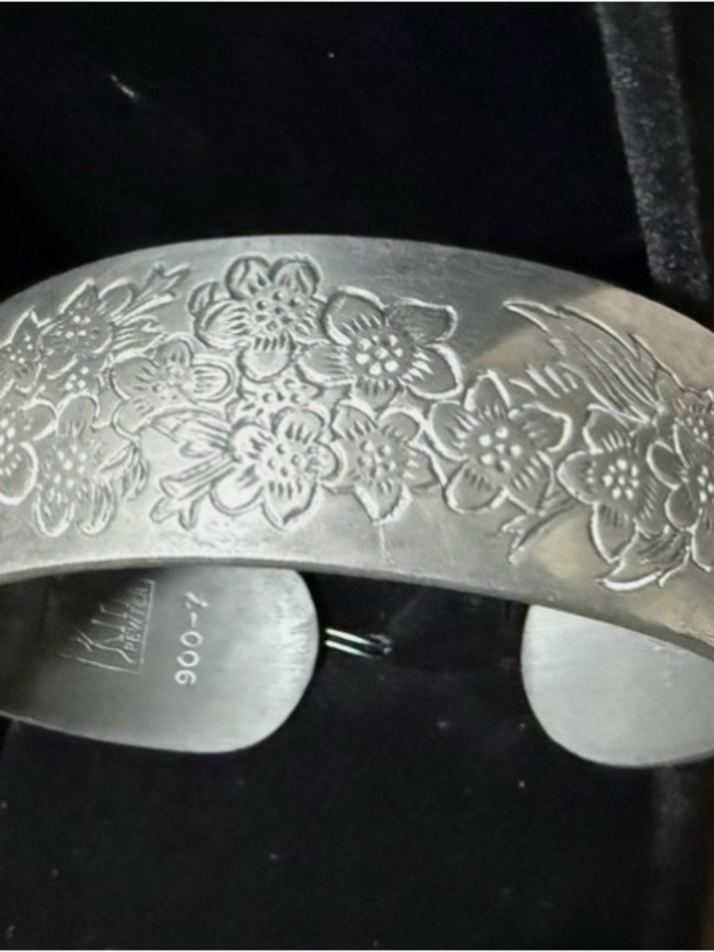 Kirk Stieff Pewter Floral Silver Cuff Bracelet